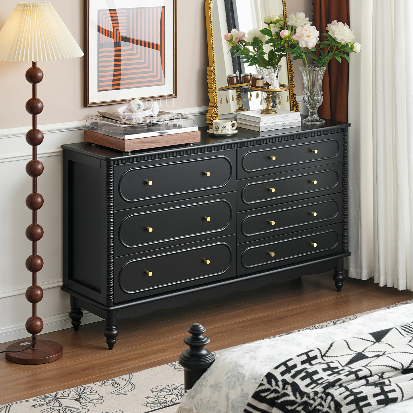 法式复古实木斗柜客厅靠墙储物柜