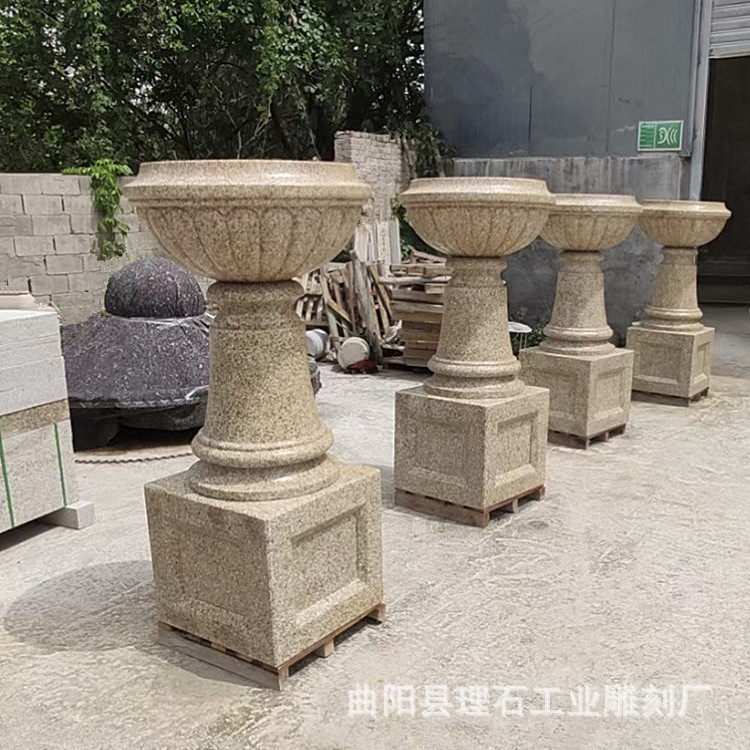 石雕花钵 欧式花钵黄金沙石材花盆庭院小区别墅户外花园景观摆件