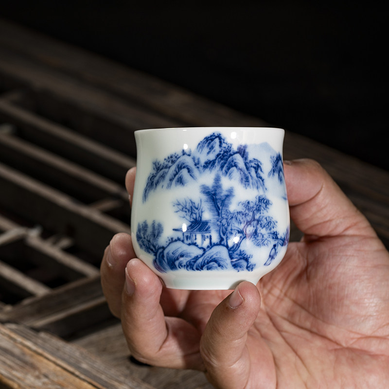 速发茶杯陶瓷主人杯大号单杯粉彩瓷釉下彩高端茶具荷花牡丹花景德