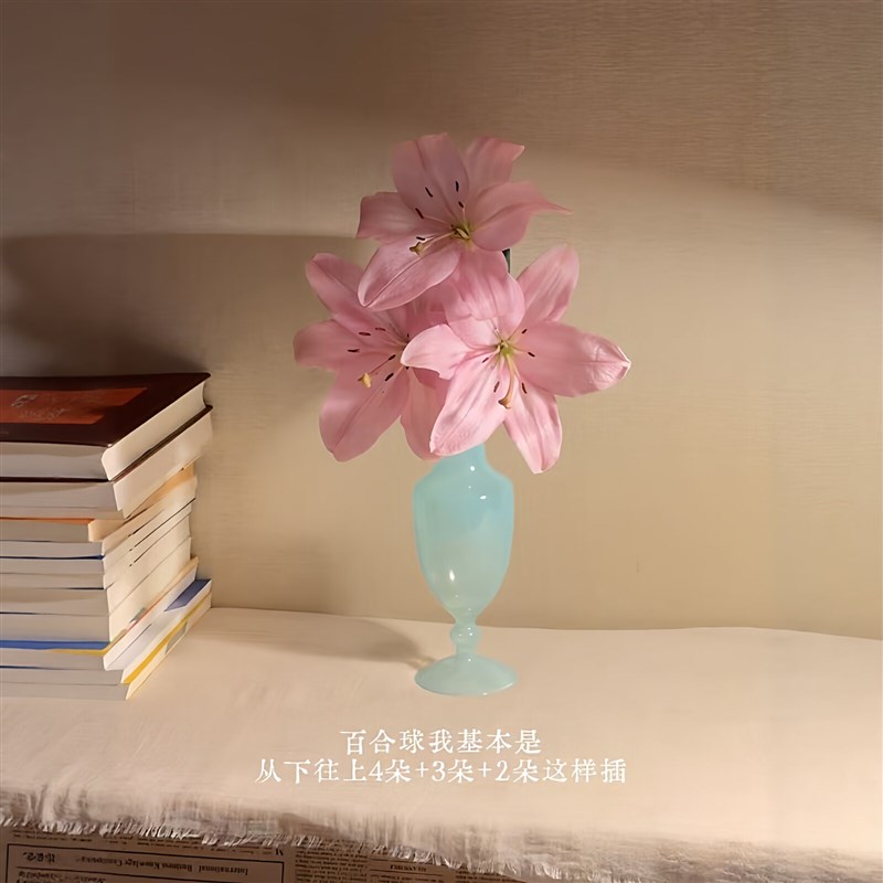 速发新中式透色花瓶玻璃插花器百合花球养花瓶客厅桌面氛围感装饰