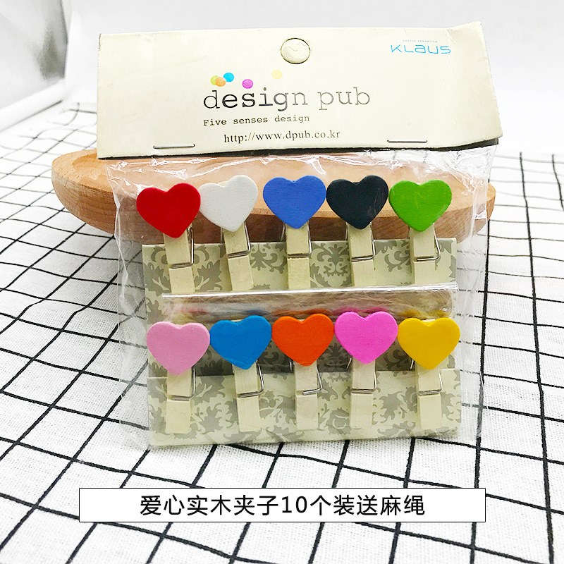 速发.5cm心爱十色木质小夹子 创意手工配件装饰 留言照片夹 送麻
