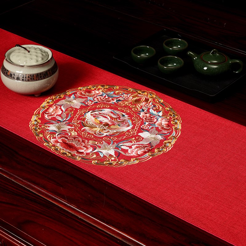 速发新中式桌旗红色结婚中国风茶几茶台茶桌布轻奢高端床旗电视柜