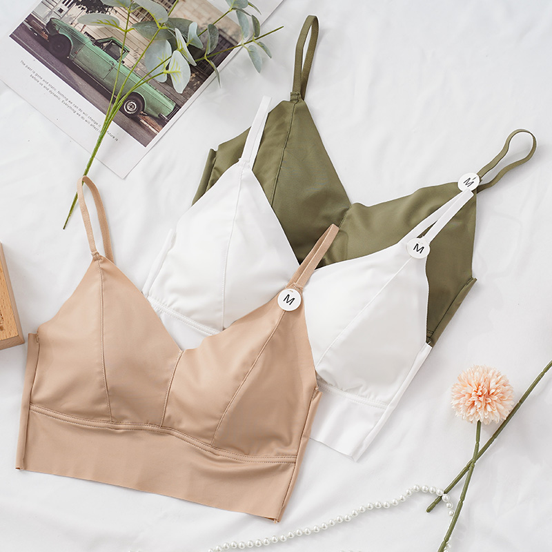 现货5088女吊带背心内衣乳胶垫冰丝无痕美背裹胸抹胸肩带可调节内