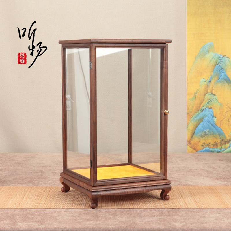 速发中式开门宝笼玻璃罩观音佛像花瓶奇石防尘罩透明展示盒