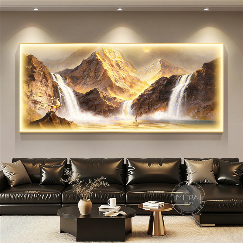 速发聚宝盆山水画靠山图客厅装饰画沙发背景墙挂画轻奢高级感2026