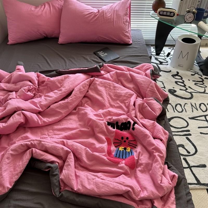 速发可季少柔软毛巾绣喵小咪水洗棉夏凉被子件套薄被四空调被夏机