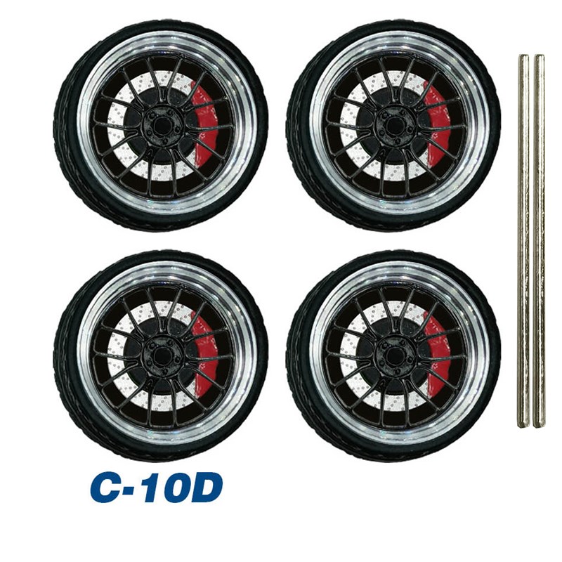 现货1:64德芙轮毂带轴承(C款红色卡钳) 合金轮毂橡胶轮胎带杀车盘