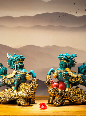 麒麟摆件一对招财镇宅风水中国风家居纳福送子玄关家庭用装饰品