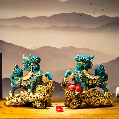 麒麟摆件一对招财镇宅风水中国风家居纳福送子玄关家庭用装饰品