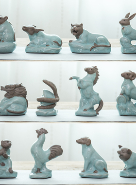十二12生肖陶瓷马牛羊兔子猪狗鼠虎龙蛇猴鸡家居装饰工艺品摆件