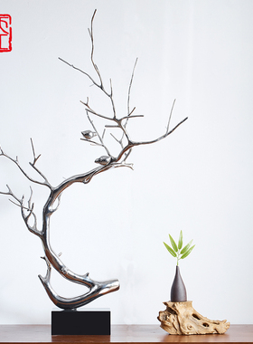极速新中式客厅玄关摆件酒店大堂金属工艺品创意不锈钢树枝家居装
