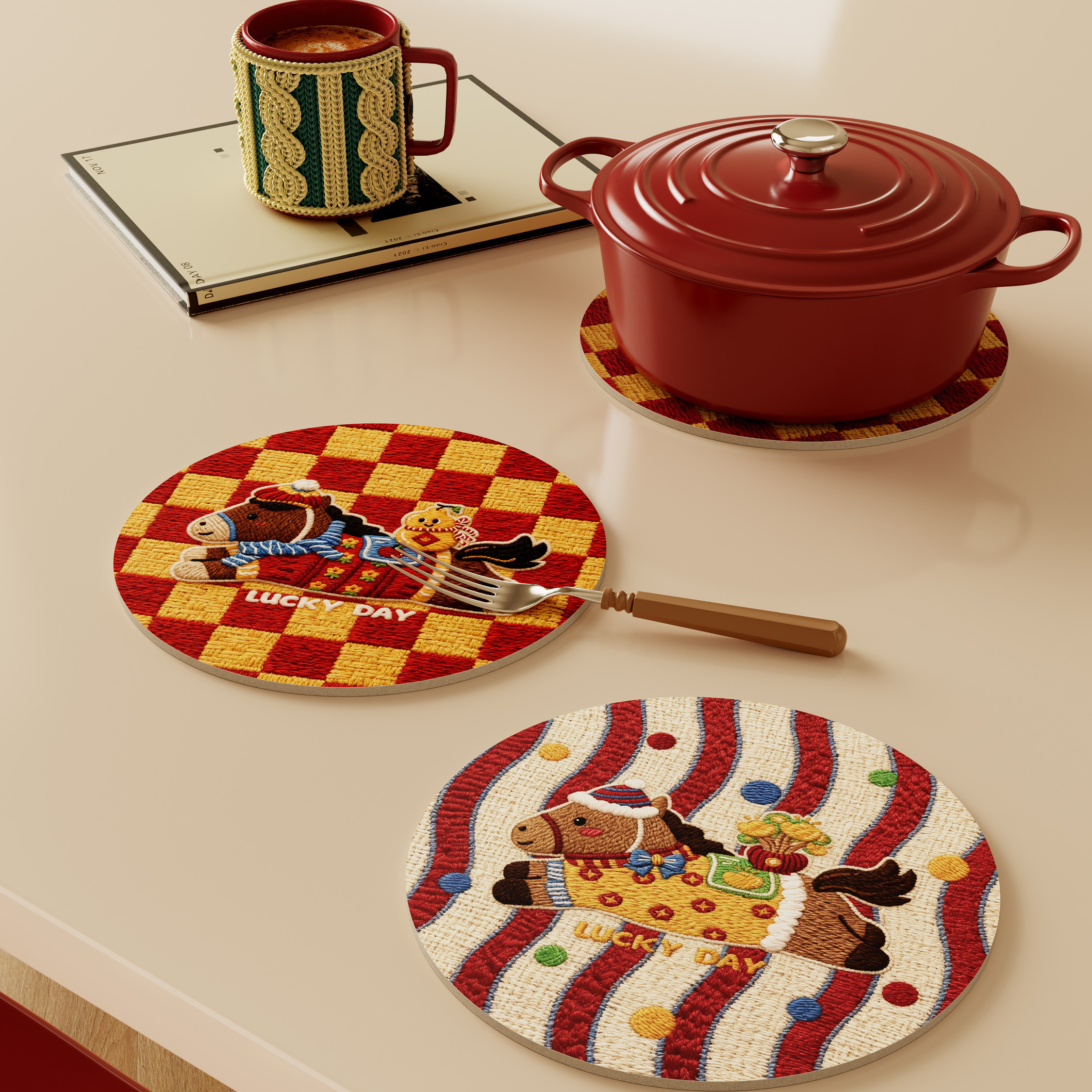 小马蒂奇马年新年餐厅氛围感杯垫装饰吸水防滑防烫耐高温隔热垫子,居家布艺,餐垫,淘宝优惠券,粉丝福利购,淘宝优惠卷