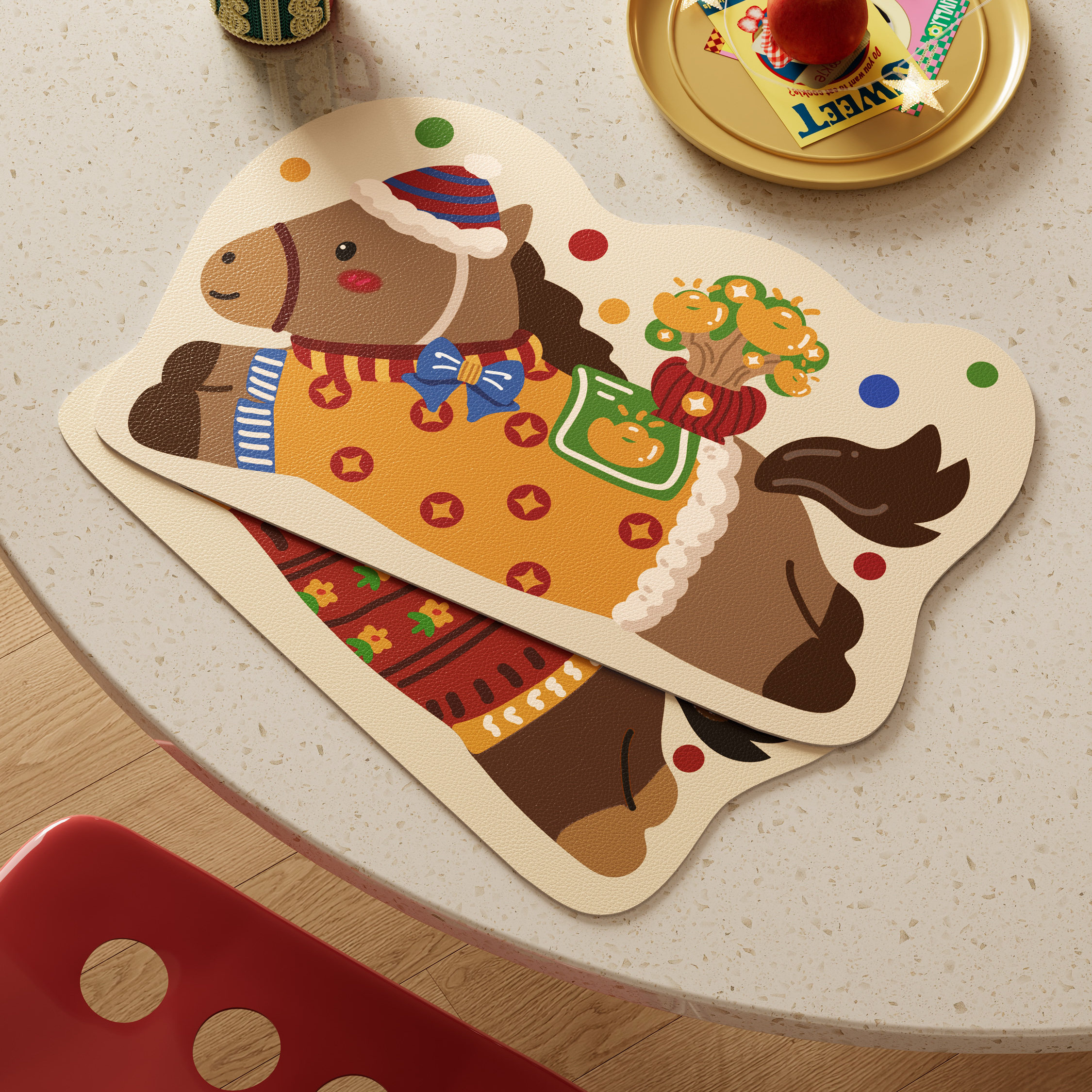 马年新年红色卡通氛围感皮革餐垫子防水防油免洗杯垫家用隔热桌垫,居家布艺,餐垫,淘宝优惠券,粉丝福利购,淘宝优惠卷