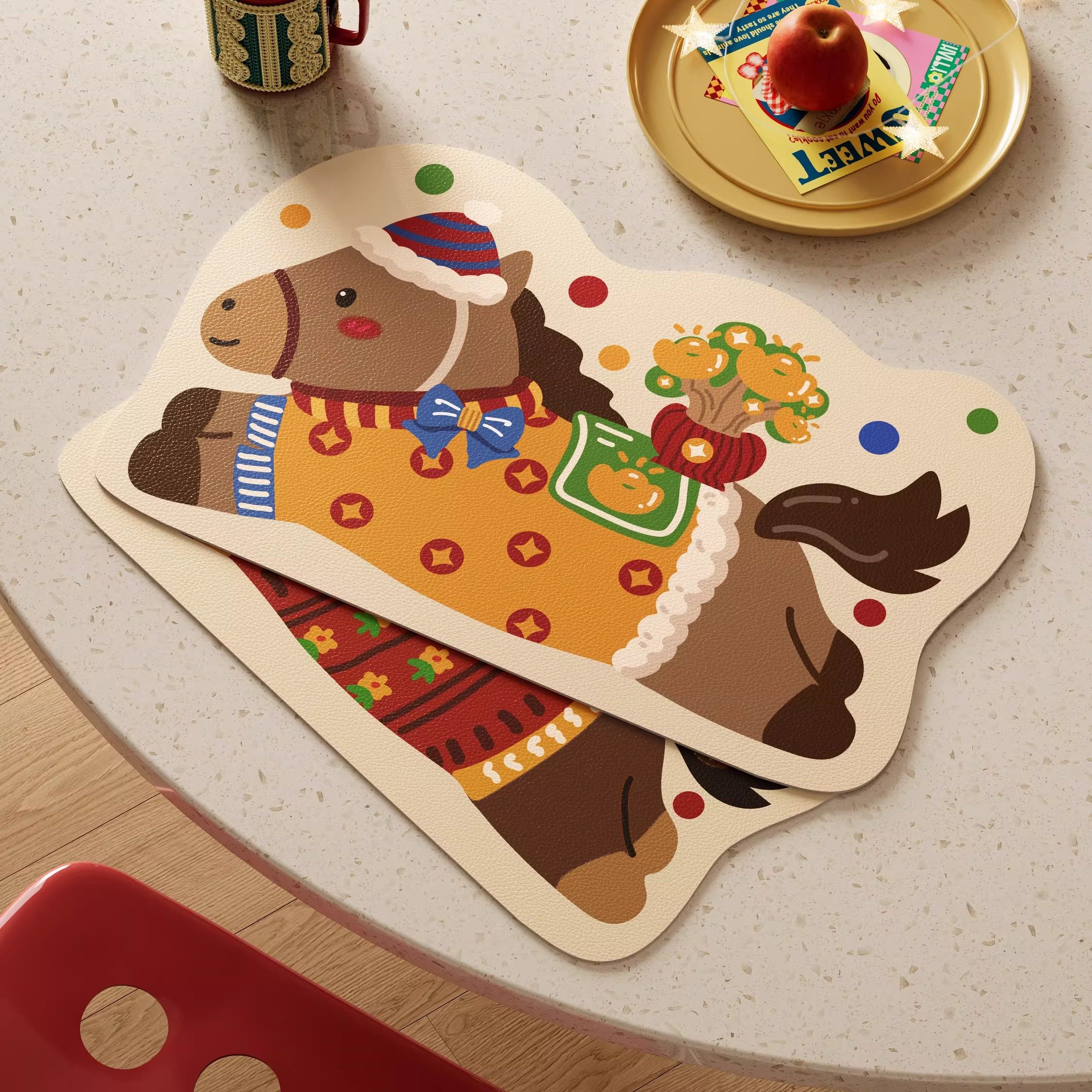 小马餐垫马年新年红色餐桌防水防油可擦免洗皮革防烫垫子装饰氛围,居家布艺,餐垫,淘宝优惠券,粉丝福利购,淘宝优惠卷