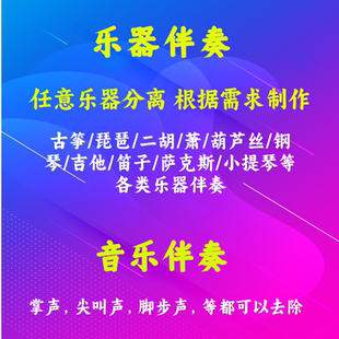 乐器伴奏制作音频乐器分离古筝钢琴小提琴琵琶吉他萨克斯笛子消除