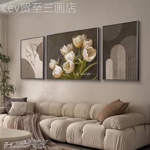 网红客象厅装饰组画现代简约沙发背景墙款三联挂画艺术抽郁香金新