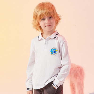 十月妈咪童装男童秋装儿童POLO衫春秋款2024新款男孩学院风上衣潮