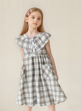 贝蒂女童连衣裙纯棉中大童公主裙子格子裙儿童沙滩裙时尚可爱夏新