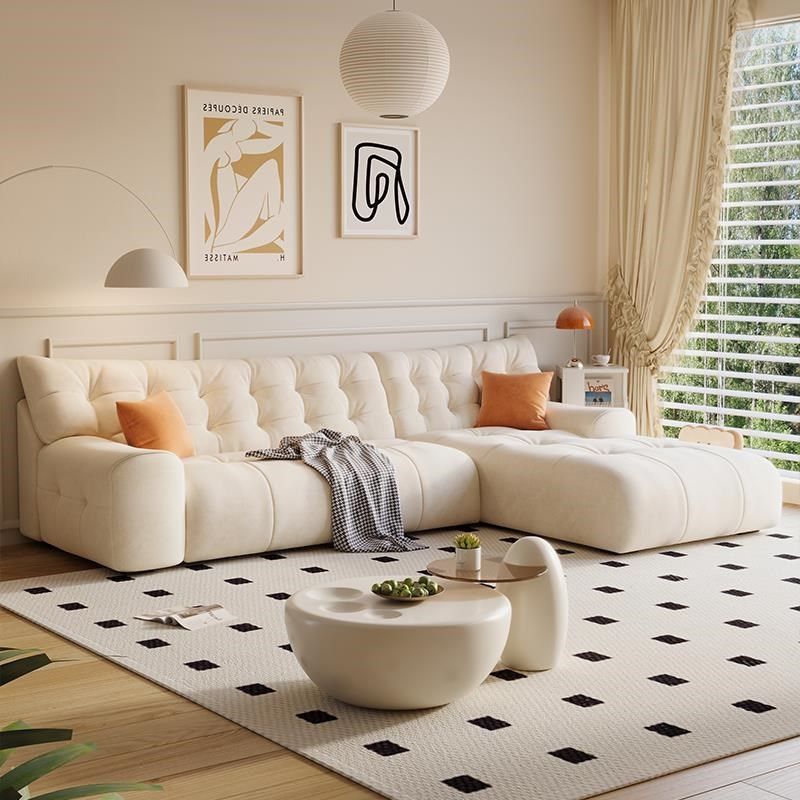 速发法式奶油风贵妃约发客厅小户型简用绒布直排家沙布艺沙发组合