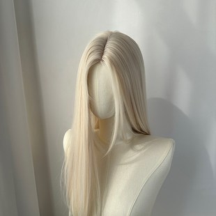 速发 团白金小额蕾丝整发长直套高温丝全头发假顶假发 月光白