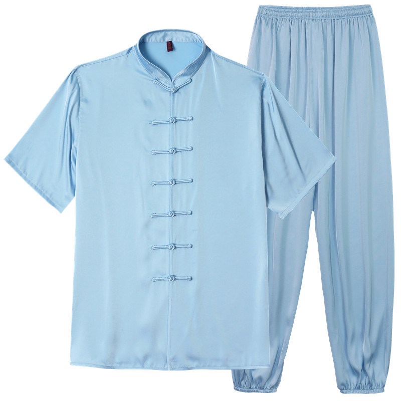 现货速发夏季醋酸太极服男新款太极拳练功服武术表演比赛服晨练