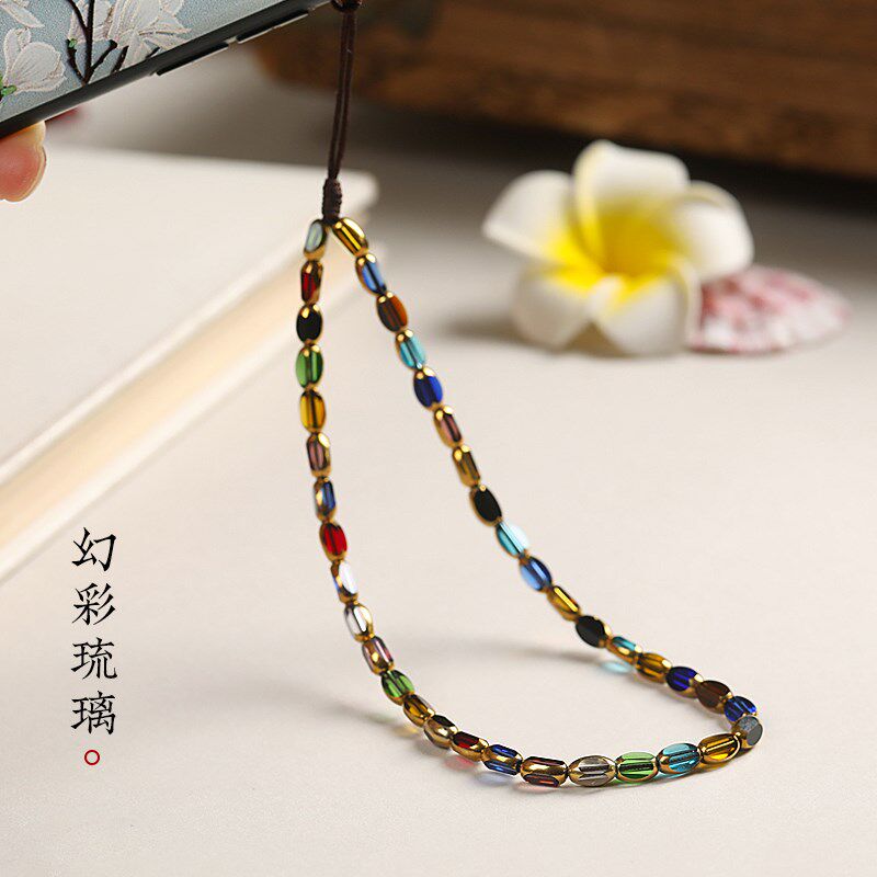速发幻彩琉璃壳机挂手短款绳腕绳精美手机链挂件手机手防丢吊坠挂