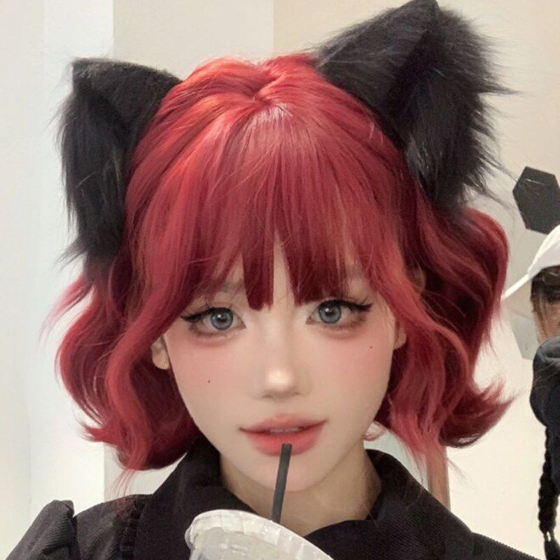 速发假发短卷发可爱洛丽塔修脸y色k团红2蛋妹辣卷头短发发套
