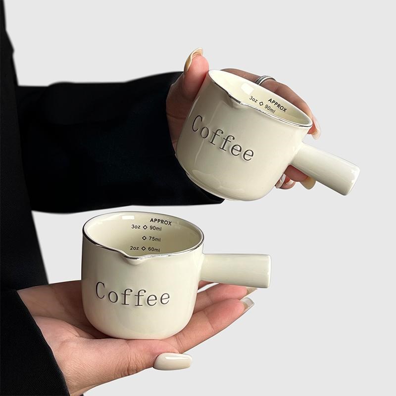 速发高颜值咖啡小奶盅带刻度杯罐浓缩咖啡萃取杯陶瓷量奶奶壶奶勺