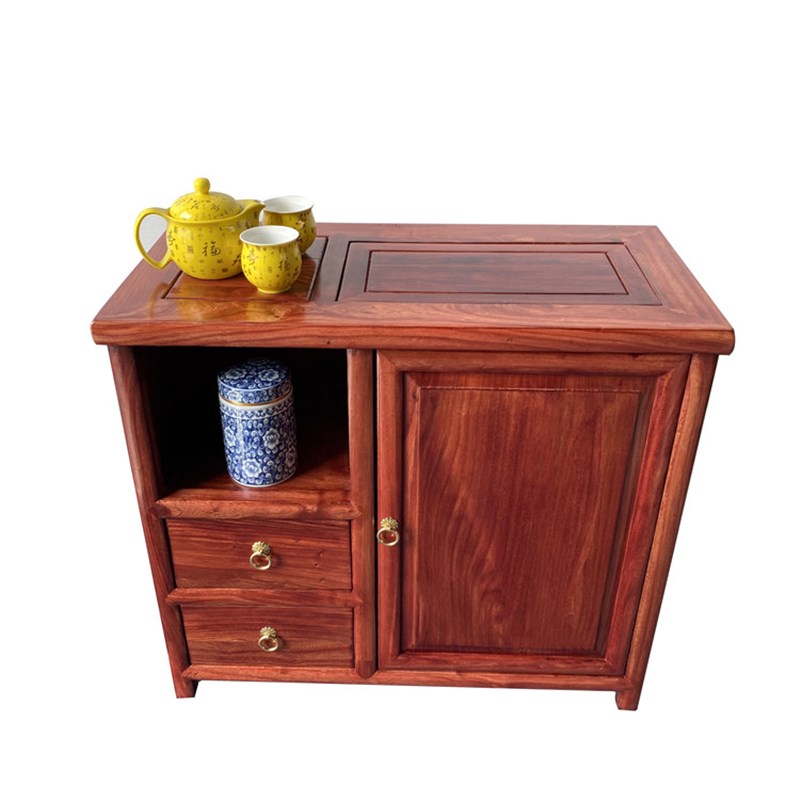 茶水柜烧水壶一体实木北榆木烧水台中式移L动置物架储物柜茶桌边