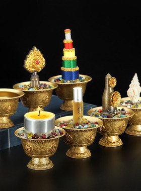 家用纯铜八吉祥民族高脚供水杯平底供水碗七供八供X圣水杯供奉杯