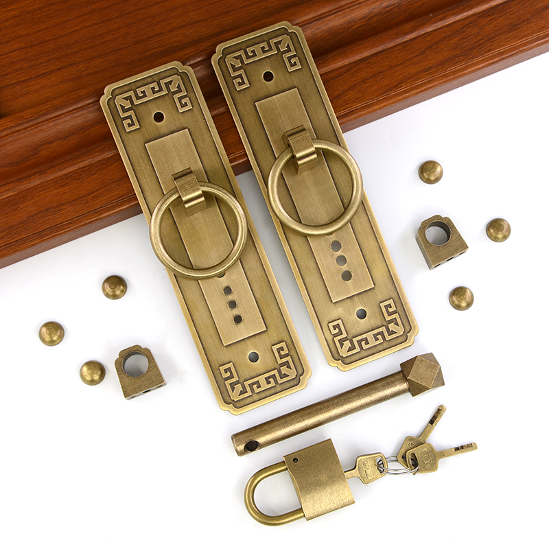 仿古纯铜直条拉手中式q实木大门全铜拉环老式柜门把手插销搭扣挂