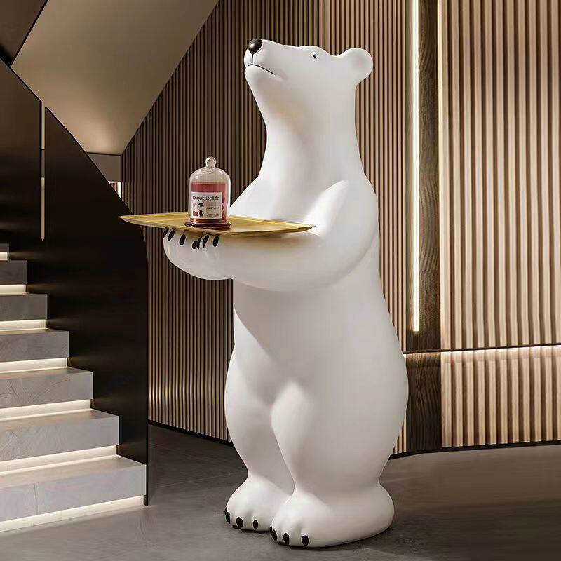 创意客厅落地h熊摆件大型动物电视柜玄关乔迁轻奢装饰收纳托盘礼