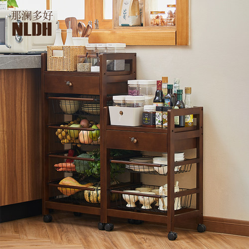 厨房多功b能置物架可移动落地式菜篮子多层收纳家用零食饮料储物
