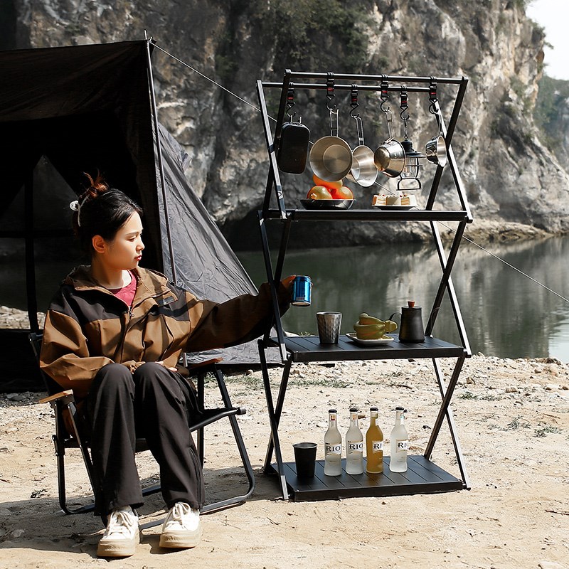 户外可折叠桌子h可变置物架多层两用便携式露营自驾游野营旅行活