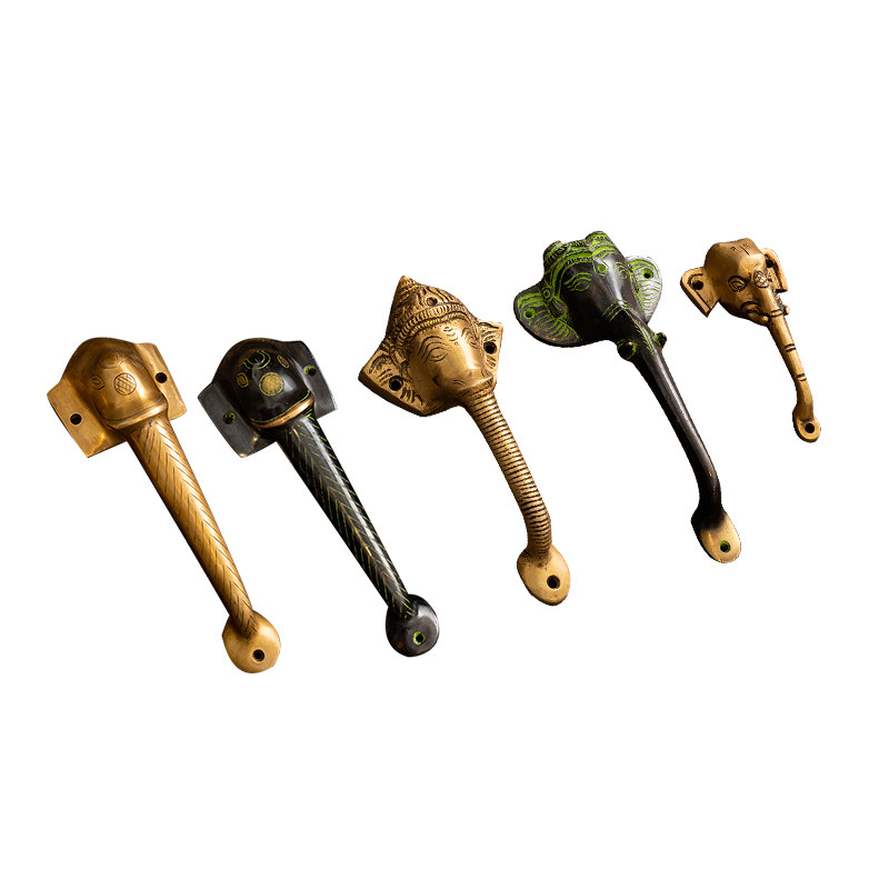 复古纯铜大象门把l手印度手工创意衣柜橱柜门对开门大门拉手大拉
