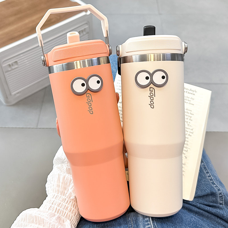 保温杯男女生e大容量不锈钢吸管水杯2023新款车载可携式咖啡冰霸