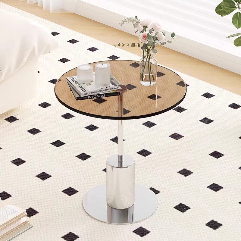 迷你沙发边几茶几m客厅家用创意岩板角几床头不锈钢玻璃小圆桌子