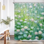 莫奈睡莲浴帘加厚防水防q霉浴室卫生间帘子免打孔洗澡淋浴干湿分