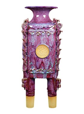 禹州钧瓷花瓶送领导礼盒s装中式家居办公室桌面陶瓷器工艺品摆件