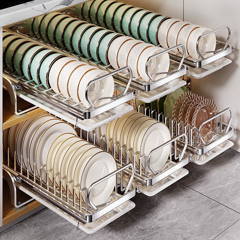 304不锈钢抽拉j碗碟收纳架厨房碗盘架橱柜拉篮抽屉盘子沥水置物架,厨房/烹饪用具,碗架,淘宝优惠券,粉丝福利购,淘宝优惠卷
