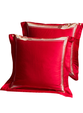 高档140支长绒棉靠垫套大红色纯棉刺绣大抱枕60*60结婚床Z品陪嫁