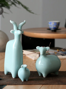 三羊开泰生肖羊国货陶瓷摆件乔迁送礼家居装饰品玄关办公室桌面