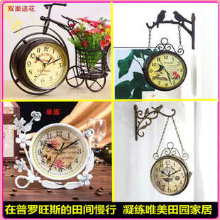 田园风静音铁艺座钟创意装 复古床头客厅轻奢挂钟 饰时钟表摆件美式