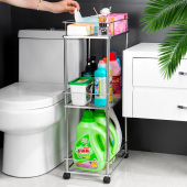 卫生间夹缝置物架304不锈钢浴室厕所小推车缝隙收纳移动带轮架子