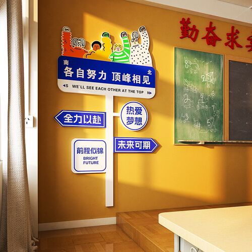 高三开学教室布置装饰班级文化励志标语墙贴自习托管W教培机构中