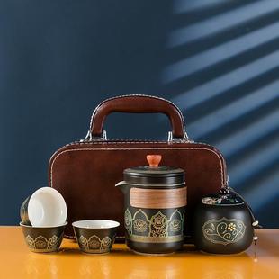 便携式 国潮堆花旅行茶具套装 快客杯一壶三杯茶叶罐泡茶壶礼品