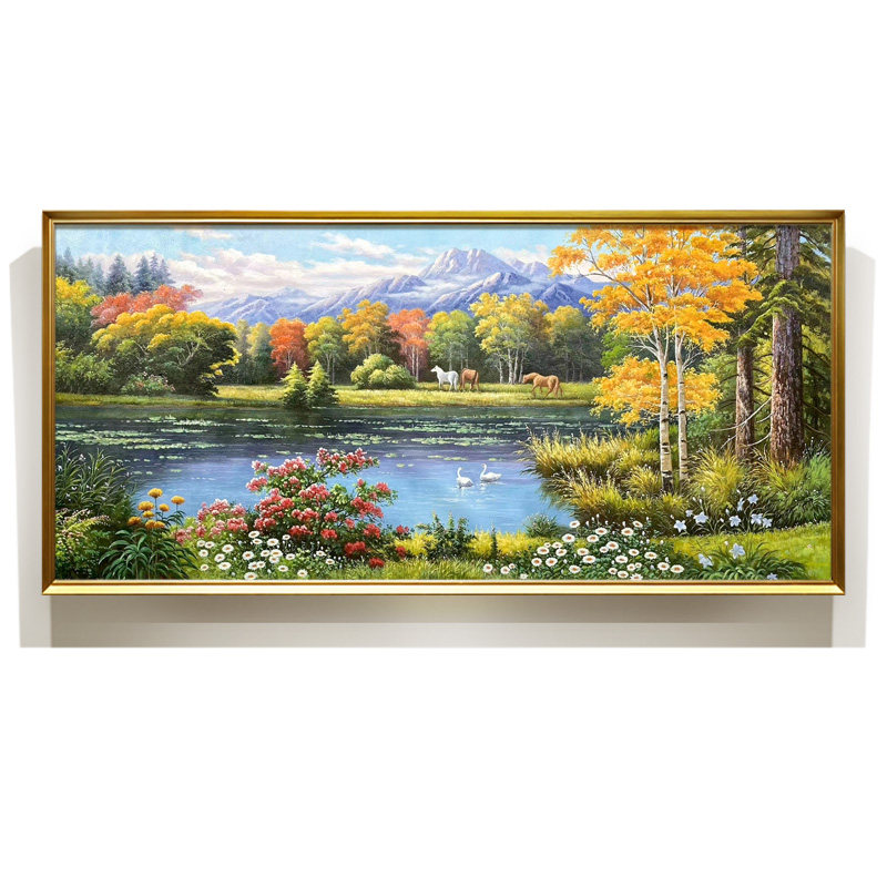 速发手绘油画风景画客厅挂画山水画挂画欧式横版装饰画壁画聚宝盆