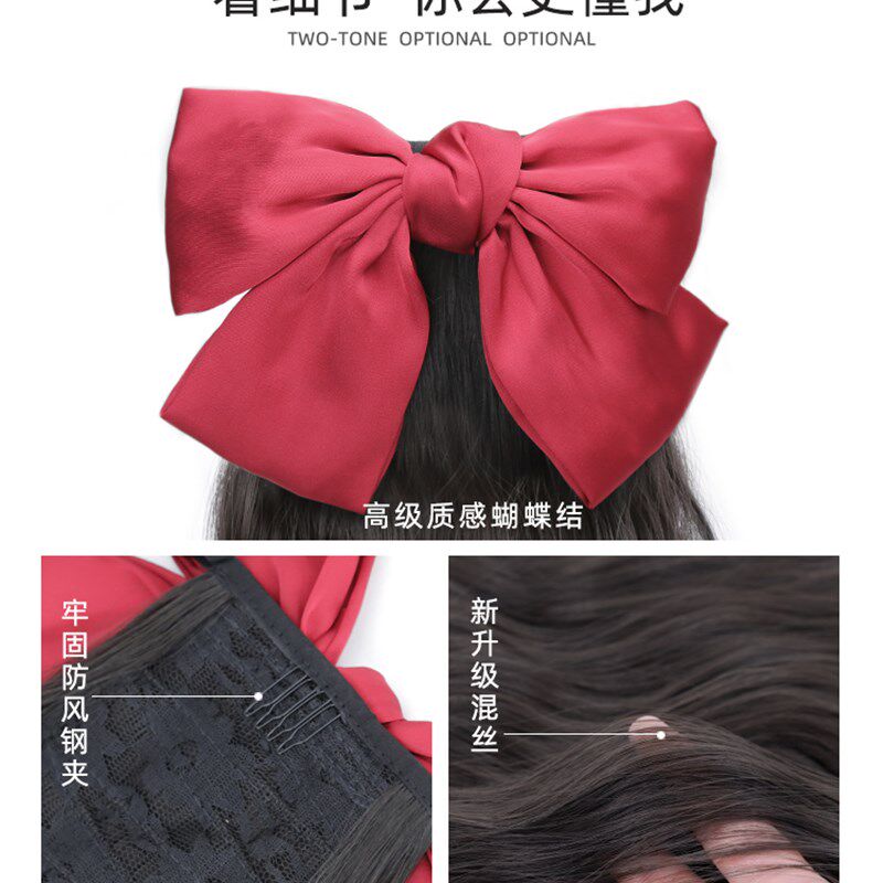 速发马尾假发长发蝴蝶结假发马尾辫子绑带式水波纹卷发抓夹式假马