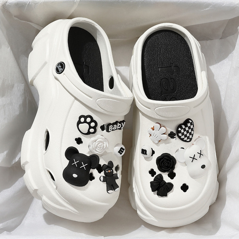 速发熊洞洞鞋款新季2024夏款防滑厚底增高跟沙滩包头凉拖鞋外穿