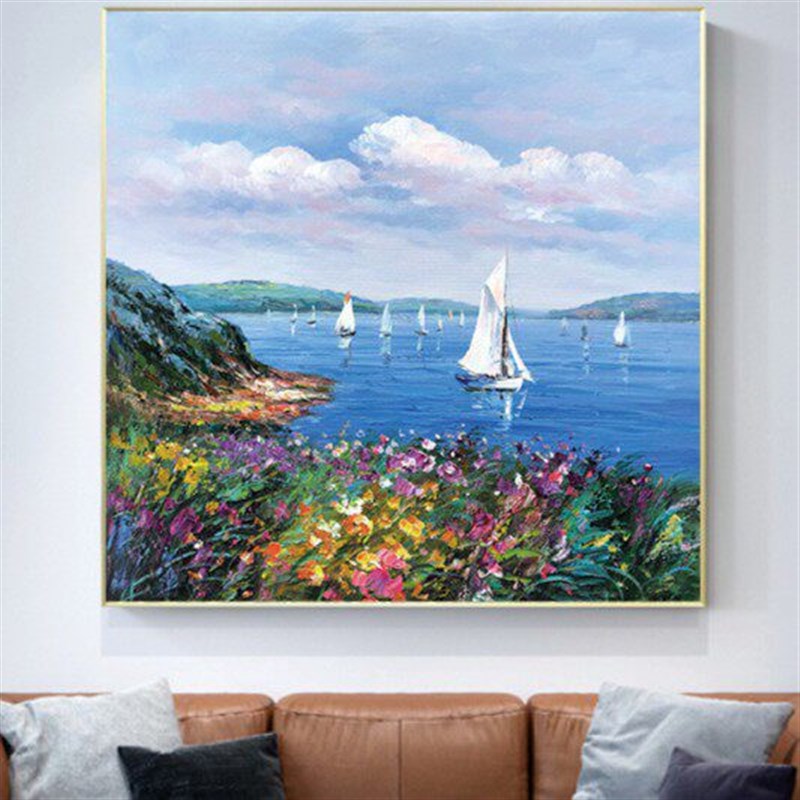 速发面朝大海手绘油画现代北欧风景挂画客厅卧室玄关餐厅装饰画